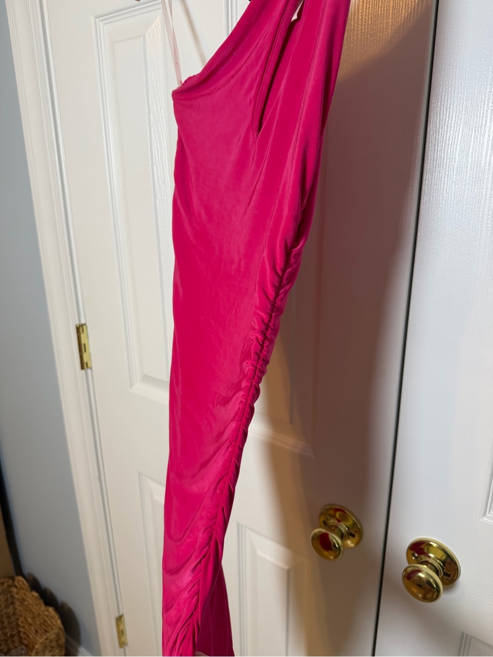 One-Shoulder Fuchsia Ruched Dress - Picture 3 of 6